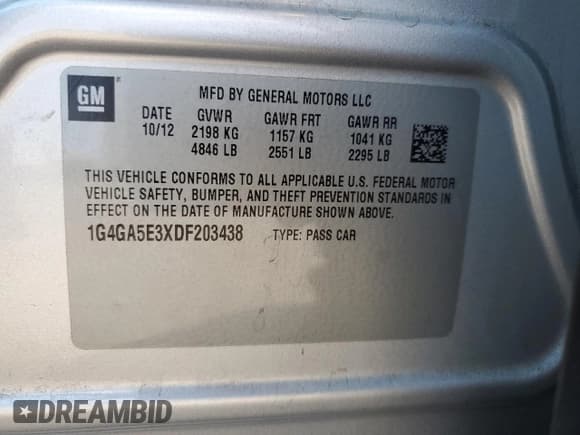 ✅ 2013 Buick LaCrosse • VIN: 1G4GA5E3XDF203438 • Lot: 54271625. Wystawiony na Copart z przebiegiem 63 116 mil. Bezpłatny archiwum sprzedaży aukcyjnych z USA i szczegółowy raport historii pojazdu na DreamBid. Zdjęcie 12.