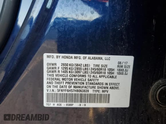 ✅ 2017 Honda Pilot EX-L • VIN: 5FNYF6H57HB063839 • Лот: 85361275. Опубликован ранее на Copart с пробегом 92 917 миль. Бесплатный доступ к архиву аукционных продаж из США и подробный отчёт об истории автомобиля на DreamBid. Изображение 13.