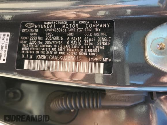 ✅ 2019 Hyundai Kona SE • VIN: KM8K1CAA5KU285610 • Лот: 72560994. Опубликован ранее на Copart с пробегом 118 616 миль. Бесплатный доступ к архиву аукционных продаж из США и подробный отчёт об истории автомобиля на DreamBid. Изображение 12.