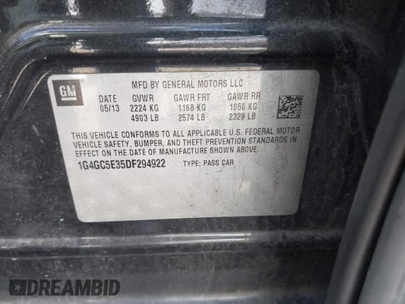 ✅ 2013 Buick LaCrosse Leather • VIN: 1G4GC5E35DF294922 • Lot: 43706320. Listed on IAAI with 98,392 mi. Free auction sales archive from the USA and detailed vehicle history report at DreamBid. Image 9.