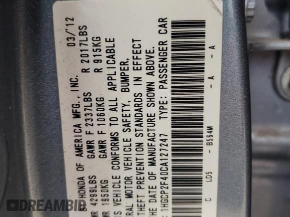 ✅ 2012 Honda Accord LX Premium • VIN: 1HGCP2F40CA127247 • Lot: 91246945. Wystawiony na Copart z przebiegiem 110 272 mil. Bezpłatny archiwum sprzedaży aukcyjnych z USA i szczegółowy raport historii pojazdu na DreamBid. Zdjęcie 13.