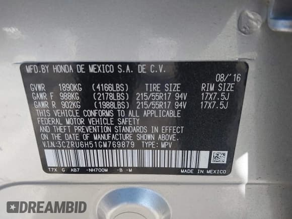 ✅ 2016 Honda HR-V EX • VIN: 3CZRU6H51GM769879 • Lot: 43447980. Wystawiony na IAAI z przebiegiem 116 037 mil. Bezpłatny archiwum sprzedaży aukcyjnych z USA i szczegółowy raport historii pojazdu na DreamBid. Zdjęcie 9.