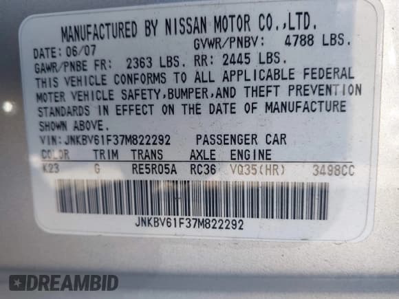 ✅ 2007 Infiniti G35 G35x • VIN: JNKBV61F37M822292 • Lot: 43808082. Wystawiony na IAAI z przebiegiem Nie podano. Bezpłatny archiwum sprzedaży aukcyjnych z USA i szczegółowy raport historii pojazdu na DreamBid. Zdjęcie 9.