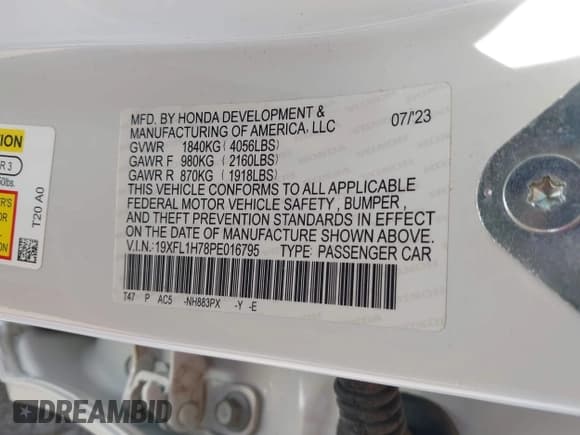 ✅ 2023 Honda Civic EX-L • VIN: 19XFL1H78PE016795 • Lot: 43197169. Listed on IAAI with 21,951 mi. Free auction sales archive from the USA and detailed vehicle history report at DreamBid. Image 9.