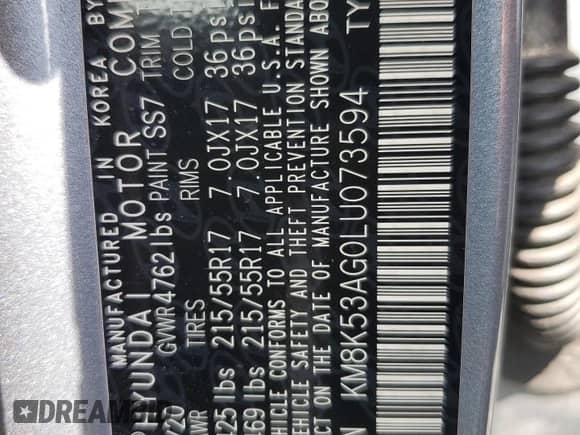 2020 Hyundai Kona Ultimate with VIN KM8K53AG0LU073594, listed as a Copart auction lot 67296765 with 57,369 mi miles and Salvage title. Bid and sale history available at DreamBid. Image 12.