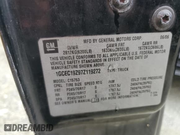 ✅ 2007 Chevrolet Silverado 1500 LT1 • VIN: 1GCEC19Z97Z119272 • Lot: 74790954. Listed on Copart with Not provided. Free auction sales archive from the USA and detailed vehicle history report at DreamBid. Image 13.