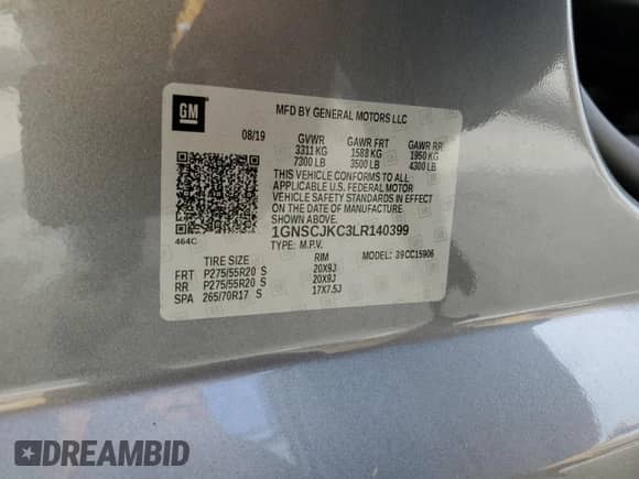 2020 Chevrolet Suburban Premier с VIN 1GNSCJKC3LR140399, выставлен на аукционе Copart как лот 77262944 с пробегом 69 901 миль миль и Списание • Salvage title. История ставок и продаж доступна на DreamBid. Изображение 13.