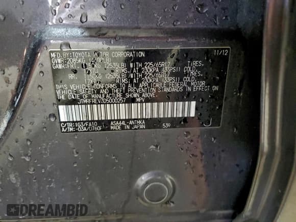 ✅ 2013 Toyota RAV4 XLE • VIN: JTMRFREV3D5000257 • Lot: 95533905. Wystawiony na Copart z przebiegiem 180 913 mil. Bezpłatny archiwum sprzedaży aukcyjnych z USA i szczegółowy raport historii pojazdu na DreamBid. Zdjęcie 13.