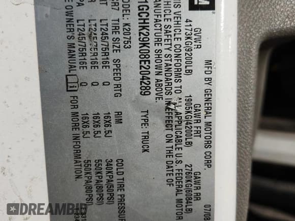 ✅ 2008 Chevrolet Silverado 2500HD Work Truck • VIN: 1GCHK29K08E204289 • Лот: 92879165. Опубликован ранее на Copart с пробегом 215 194 миль. Бесплатный доступ к архиву аукционных продаж из США и подробный отчёт об истории автомобиля на DreamBid. Изображение 12.