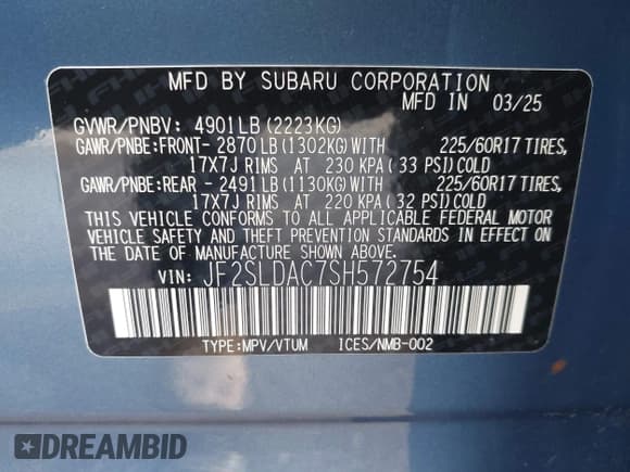 ✅ 2025 Subaru Forester • VIN: JF2SLDAC7SH572754 • Lot: 43669287. Listed on IAAI with 5,869 mi. Free auction sales archive from the USA and detailed vehicle history report at DreamBid. Image 9.