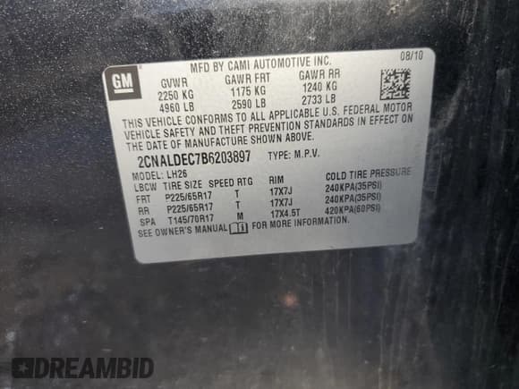 ✅ 2011 Chevrolet Equinox 1LT • VIN: 2CNALDEC7B6203897 • Лот: 82199335. Опубликован ранее на Copart с пробегом 227 821 миль. Бесплатный доступ к архиву аукционных продаж из США и подробный отчёт об истории автомобиля на DreamBid. Изображение 12.