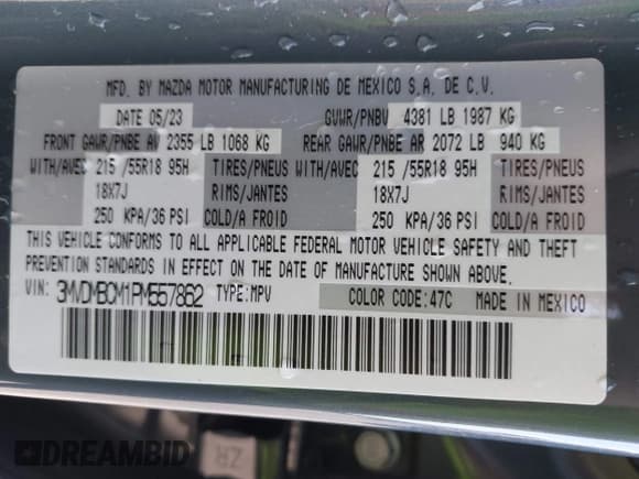 ✅ 2023 Mazda CX-30 S Carbon Edition • VIN: 3MVDMBCM1PM557862 • Lot: 41966734. Listed on IAAI with 36,757 mi. Free auction sales archive from the USA and detailed vehicle history report at DreamBid. Image 9.