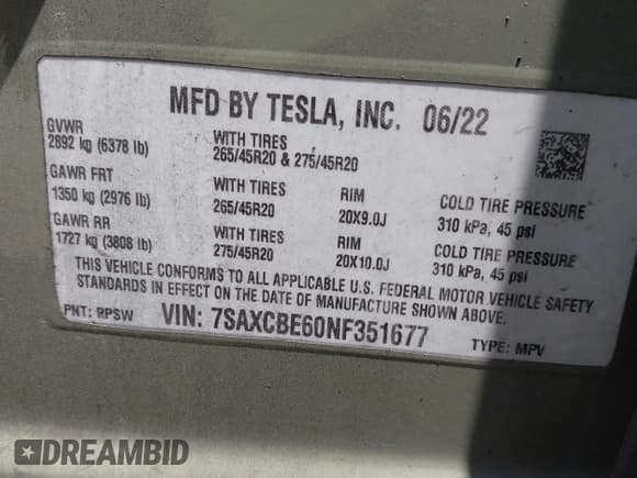 ✅ 2022 Tesla Model X Plaid • VIN: 7SAXCBE60NF351677 • Lot: 42449123. Wystawiony na IAAI z przebiegiem Nie podano. Bezpłatny archiwum sprzedaży aukcyjnych z USA i szczegółowy raport historii pojazdu na DreamBid. Zdjęcie 9.