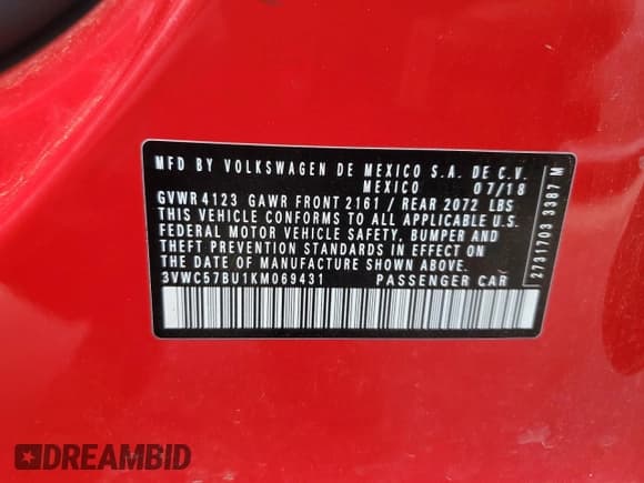 ✅ 2019 Volkswagen Jetta S • VIN: 3VWC57BU1KM069431 • Лот: 82701655. Опубликован ранее на Copart с пробегом 107 975 миль. Бесплатный доступ к архиву аукционных продаж из США и подробный отчёт об истории автомобиля на DreamBid. Изображение 13.