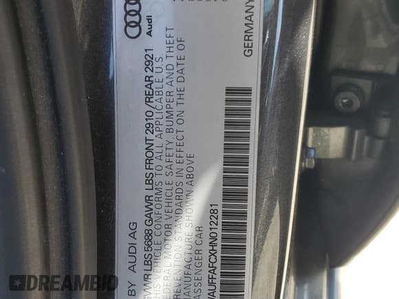 ✅ 2017 Audi S6 Premium Plus • VIN: WAUFFAFCXHN012281 • Lot: 53571455. Listed on Copart with 67,439 mi. Free auction sales archive from the USA and detailed vehicle history report at DreamBid. Image 12.