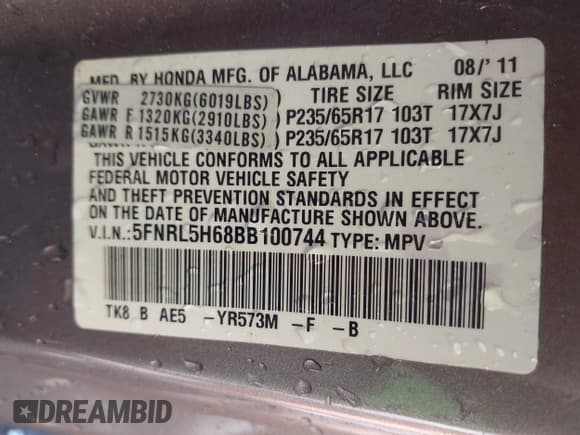 ✅ 2011 Honda Odyssey EX-L • VIN: 5FNRL5H68BB100744 • Lot: 43683037. Wystawiony na IAAI z przebiegiem 252 783 mil. Bezpłatny archiwum sprzedaży aukcyjnych z USA i szczegółowy raport historii pojazdu na DreamBid. Zdjęcie 9.