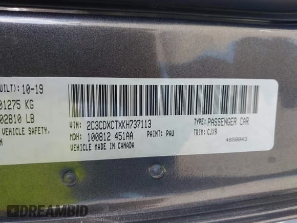 ✅ 2019 Dodge Charger R/T • VIN: 2C3CDXCTXKH737113 • Lot: 43438449. Listed on IAAI with 111,270 mi. Free auction sales archive from the USA and detailed vehicle history report at DreamBid. Image 9.