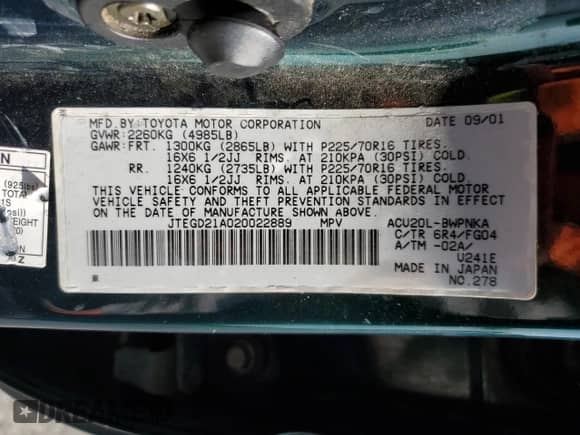 2002 Toyota Highlander с VIN JTEGD21A020022889, выставлен на аукционе Copart как лот 61271405 с пробегом 197 300 миль миль и Чистый • Clean title. История ставок и продаж доступна на DreamBid. Изображение 13.