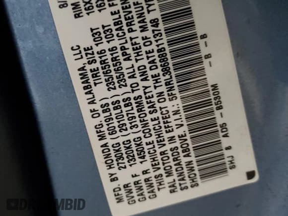 ✅ 2008 Honda Odyssey EX-L • VIN: 5FNRL38688B113748 • Lot: 93088045. Wystawiony na Copart z przebiegiem 13 078 mil. Bezpłatny archiwum sprzedaży aukcyjnych z USA i szczegółowy raport historii pojazdu na DreamBid. Zdjęcie 14.