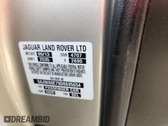 ✅ 2013 Jaguar XF RWD • VIN: SAJWA0E79D8S95654 • Lot: 64668775. Listed on Copart with 148,413 mi. Free auction sales archive from the USA and detailed vehicle history report at DreamBid. Image 12.