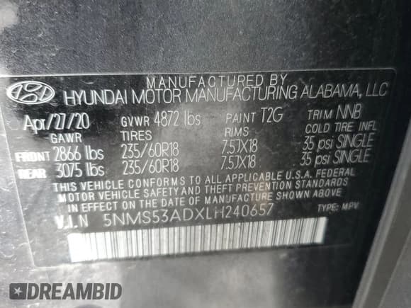 ✅ 2020 Hyundai Santa Fe Limited • VIN: 5NMS53ADXLH240657 • Lot: 45696034. Wystawiony na Copart z przebiegiem 65 337 mil. Bezpłatny archiwum sprzedaży aukcyjnych z USA i szczegółowy raport historii pojazdu na DreamBid. Zdjęcie 15.