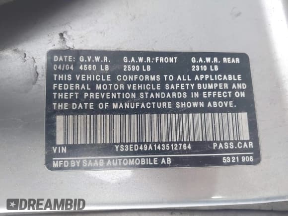 ✅ 2004 Saab 9-5 Arc • VIN: YS3ED49A143512764 • Lot: 41866789. Wystawiony na IAAI z przebiegiem 114 796 mil. Bezpłatny archiwum sprzedaży aukcyjnych z USA i szczegółowy raport historii pojazdu na DreamBid. Zdjęcie 9.