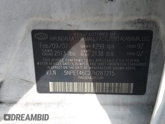 ✅ 2007 Hyundai Sonata GLS • VIN: 5NPET46C27H287215 • Лот: 43668774. Опубликован ранее на IAAI с пробегом 130 610 миль. Бесплатный доступ к архиву аукционных продаж из США и подробный отчёт об истории автомобиля на DreamBid. Изображение 9.