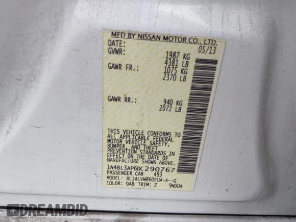 ✅ 2013 Nissan Altima SL • VIN: 1N4BL3AP6DC290767 • Lot: 43304540. Wystawiony na IAAI z przebiegiem 149 268 mil. Bezpłatny archiwum sprzedaży aukcyjnych z USA i szczegółowy raport historii pojazdu na DreamBid. Zdjęcie 9.