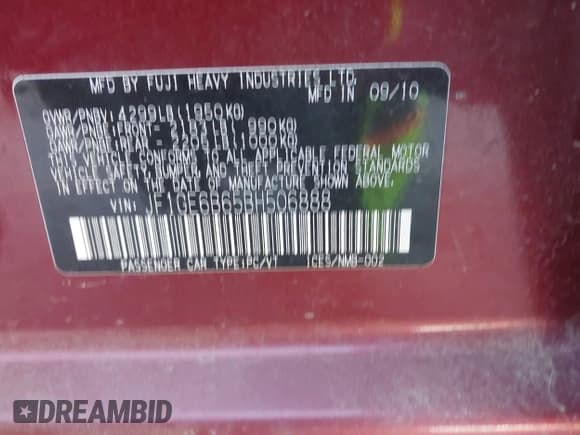 ✅ 2011 Subaru Impreza Premium • VIN: JF1GE6B65BH506888 • Lot: 43373712. Listed on IAAI with 133,181 mi. Free auction sales archive from the USA and detailed vehicle history report at DreamBid. Image 9.