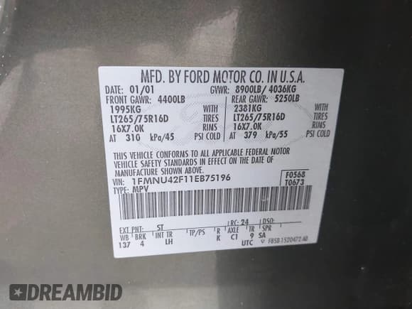 ✅ 2001 Ford Excursion Limited • VIN: 1FMNU42F11EB75196 • Lot: 42492604. Wystawiony na IAAI z przebiegiem 133 202 mil. Bezpłatny archiwum sprzedaży aukcyjnych z USA i szczegółowy raport historii pojazdu na DreamBid. Zdjęcie 9.