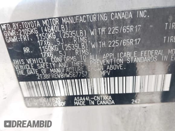 ✅ 2017 Toyota RAV4 LE • VIN: 2T3BFREV8HW567757 • Лот: 43492493. Опубликован ранее на IAAI с пробегом 131 999 миль. Бесплатный доступ к архиву аукционных продаж из США и подробный отчёт об истории автомобиля на DreamBid. Изображение 9.