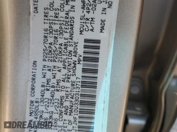 ✅ 2003 Lexus RX 300 • VIN: JTJHF10U330313717 • Lot: 81114755. Listed on Copart with 228,321 mi. Free auction sales archive from the USA and detailed vehicle history report at DreamBid. Image 12.