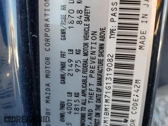 ✅ 2016 Mazda 3 i Touring • VIN: JM1BM1M71G1319082 • Lot: 67026935. Wystawiony na Copart z przebiegiem 75 636 mil. Bezpłatny archiwum sprzedaży aukcyjnych z USA i szczegółowy raport historii pojazdu na DreamBid. Zdjęcie 12.