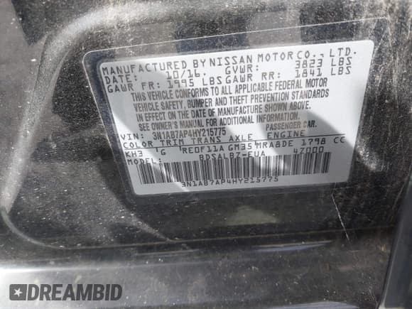 ✅ 2017 Nissan Sentra S • VIN: 3N1AB7AP4HY215775 • Lot: 43257639. Wystawiony na IAAI z przebiegiem 150 390 mil. Bezpłatny archiwum sprzedaży aukcyjnych z USA i szczegółowy raport historii pojazdu na DreamBid. Zdjęcie 9.