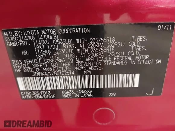 ✅ 2011 Toyota RAV4 Sport • VIN: JTMRK4DV0B5102614 • Lot: 42486700. Listed on IAAI with 175,877 mi. Free auction sales archive from the USA and detailed vehicle history report at DreamBid. Image 9.