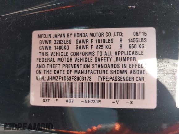 ✅ 2015 Honda CR-Z EX • VIN: JHMZF1D63FS003173 • Лот: 42373426. Опубликован ранее на IAAI с пробегом Не указан. Бесплатный доступ к архиву аукционных продаж из США и подробный отчёт об истории автомобиля на DreamBid. Изображение 9.