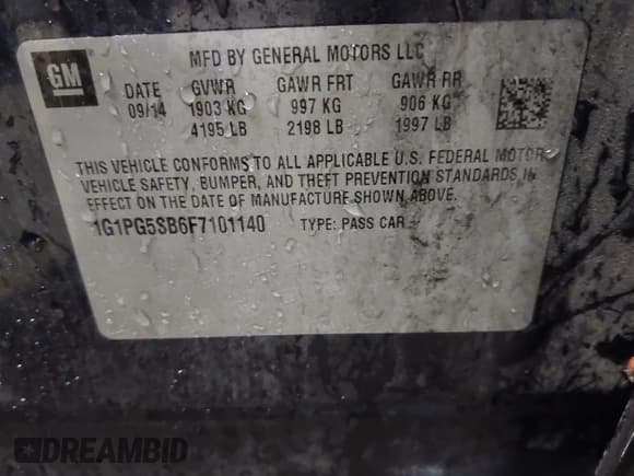 ✅ 2015 Chevrolet Cruze LTZ • VIN: 1G1PG5SB6F7101140 • Лот: 43357948. Опубликован ранее на IAAI с пробегом 177 561 миль. Бесплатный доступ к архиву аукционных продаж из США и подробный отчёт об истории автомобиля на DreamBid. Изображение 9.