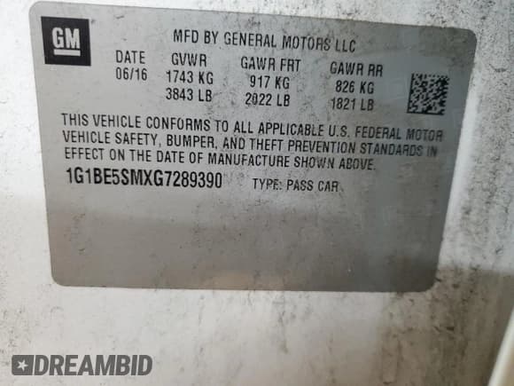 ✅ 2016 Chevrolet Cruze LT • VIN: 1G1BE5SMXG7289390 • Lot: 82232705. Wystawiony na Copart z przebiegiem 101 256 mil. Bezpłatny archiwum sprzedaży aukcyjnych z USA i szczegółowy raport historii pojazdu na DreamBid. Zdjęcie 12.