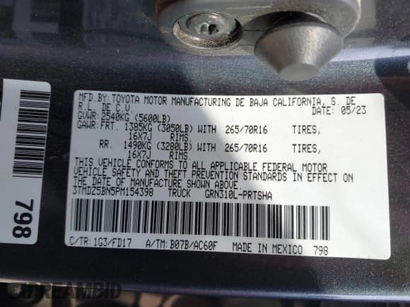 ✅ 2023 Toyota Tacoma SR5 • VIN: 3TMDZ5BN5PM154398 • Лот: 43229998. Опубликован ранее на IAAI с пробегом 45 490 миль. Бесплатный доступ к архиву аукционных продаж из США и подробный отчёт об истории автомобиля на DreamBid. Изображение 9.