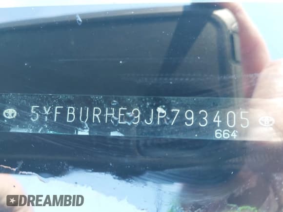 ✅ 2018 Toyota Corolla LE • VIN: 5YFBURHE9JP793405 • Lot: 43738299. Listed on IAAI with 64,800 mi. Free auction sales archive from the USA and detailed vehicle history report at DreamBid. Image 9.