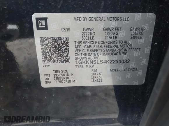 ✅ 2019 GMC Acadia SLE • VIN: 1GKKNSLS4KZ230033 • Lot: 41897959. Listed on IAAI with 33,695 mi. Free auction sales archive from the USA and detailed vehicle history report at DreamBid. Image 9.