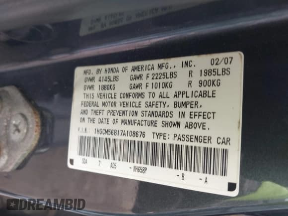 ✅ 2007 Honda Accord EX-L • VIN: 1HGCM56817A108676 • Лот: 43538291. Опубликован ранее на IAAI с пробегом 157 192 миль. Бесплатный доступ к архиву аукционных продаж из США и подробный отчёт об истории автомобиля на DreamBid. Изображение 9.