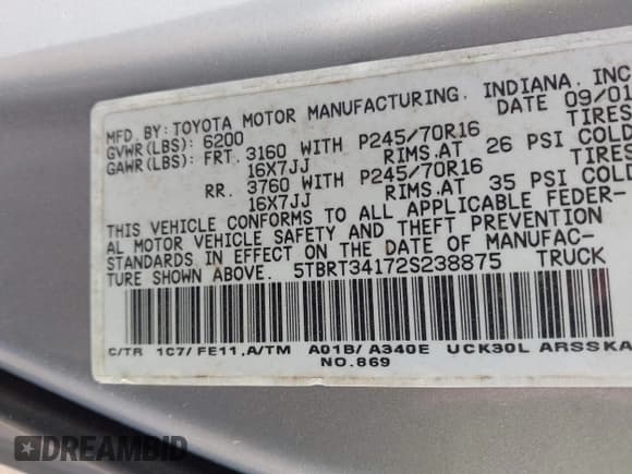 ✅ 2002 Toyota Tundra SR5 • VIN: 5TBRT34172S238875 • Lot: 43666924. Wystawiony na IAAI z przebiegiem 232 871 mil. Bezpłatny archiwum sprzedaży aukcyjnych z USA i szczegółowy raport historii pojazdu na DreamBid. Zdjęcie 9.