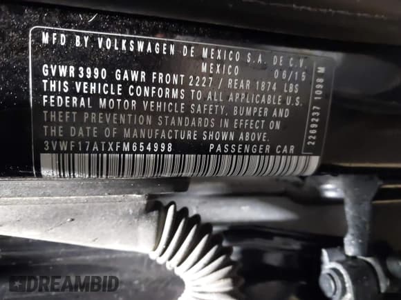 ✅ 2015 Volkswagen Beetle Fleet Edition • VIN: 3VWF17ATXFM654998 • Lot: 41569970. Listed on IAAI with 76,265 mi. Free auction sales archive from the USA and detailed vehicle history report at DreamBid. Image 9.