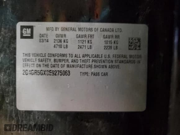 ✅ 2014 Buick Regal Premium II • VIN: 2G4GR5GX8E9275063 • Lot: 50874175. Listed on Copart with 182,216 mi. Free auction sales archive from the USA and detailed vehicle history report at DreamBid. Image 12.