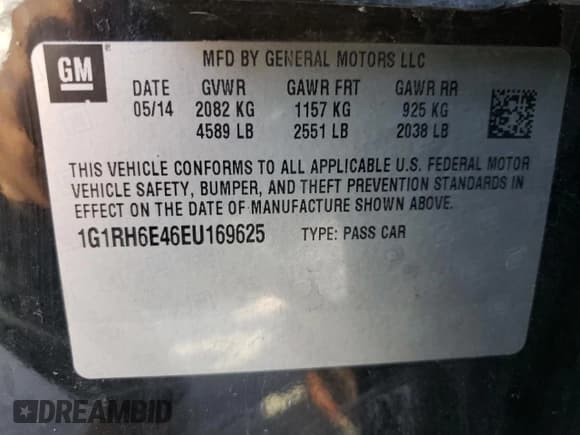 ✅ 2014 Chevrolet Volt • VIN: 1G1RH6E46EU169625 • Lot: 59565814. Wystawiony na Copart z przebiegiem 110 815 mil. Bezpłatny archiwum sprzedaży aukcyjnych z USA i szczegółowy raport historii pojazdu na DreamBid. Zdjęcie 12.