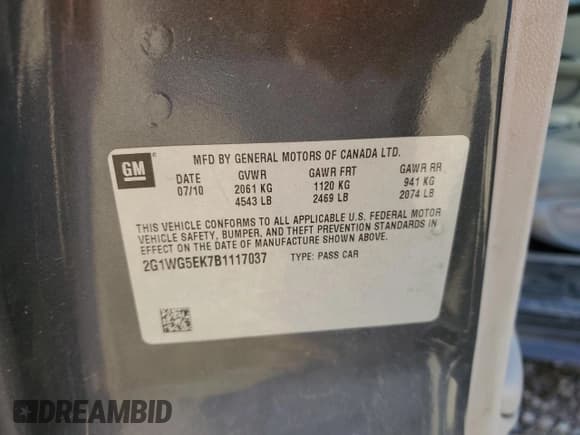 ✅ 2011 Chevrolet Impala LT Fleet • VIN: 2G1WG5EK7B1117037 • Lot: 86156555. Listed on Copart with 160,171 mi. Free auction sales archive from the USA and detailed vehicle history report at DreamBid. Image 12.