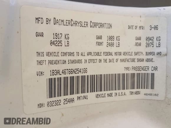✅ 2006 Dodge Stratus SXT • VIN: 1B3AL46T66N254166 • Лот: 43108623. Опубликован ранее на IAAI с пробегом 150 903 миль. Бесплатный доступ к архиву аукционных продаж из США и подробный отчёт об истории автомобиля на DreamBid. Изображение 9.