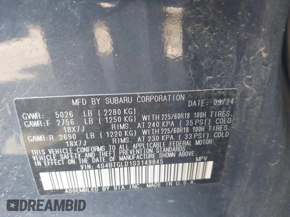 ✅ 2025 Subaru Outback Onyx XT • VIN: 4S4BTGLD1S3149845 • Lot: 43582901. Listed on IAAI with 25,773 mi. Free auction sales archive from the USA and detailed vehicle history report at DreamBid. Image 9.