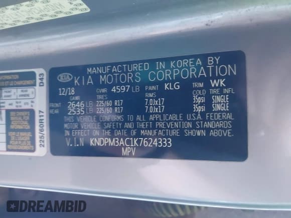 ✅ 2019 Kia Sportage LX • VIN: KNDPM3AC1K7624333 • Лот: 43301080. Опубликован ранее на IAAI с пробегом 170 973 миль. Бесплатный доступ к архиву аукционных продаж из США и подробный отчёт об истории автомобиля на DreamBid. Изображение 9.